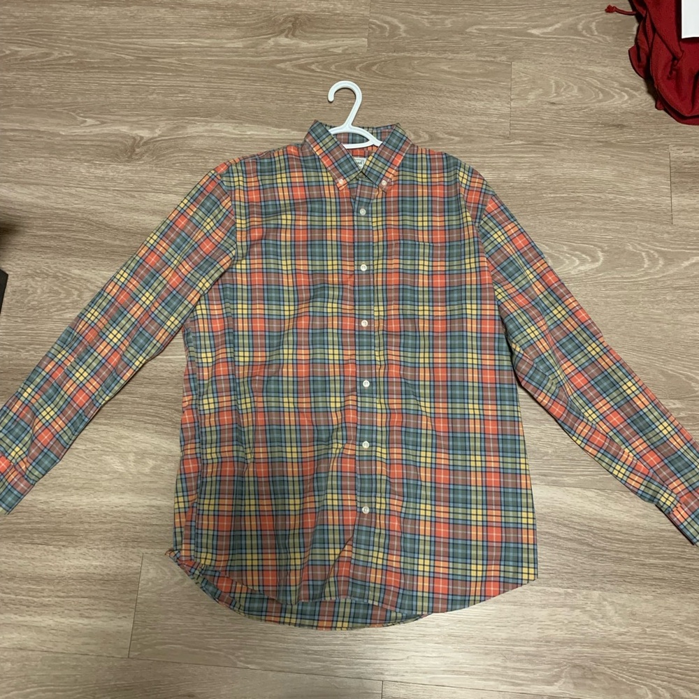 L.L. Bean Multicolor Plaid Button-Down Shirt - Orange, Blue, Yellow, Green